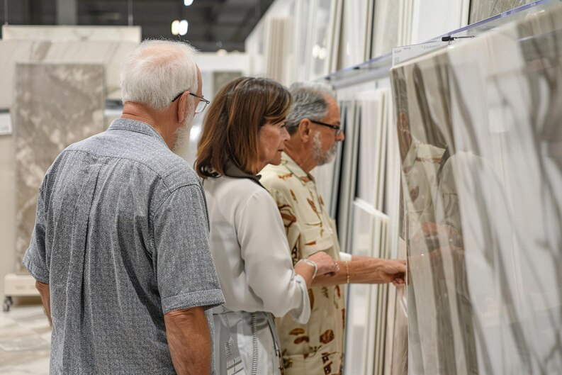 People selecting marble