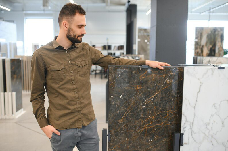 man selecting marble